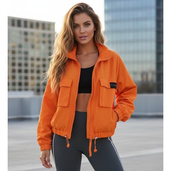 Naked Wardrobe Windbreaker Jacket Size Small Full Zip Pocket Utility Orange, S - Picture 1 of 12